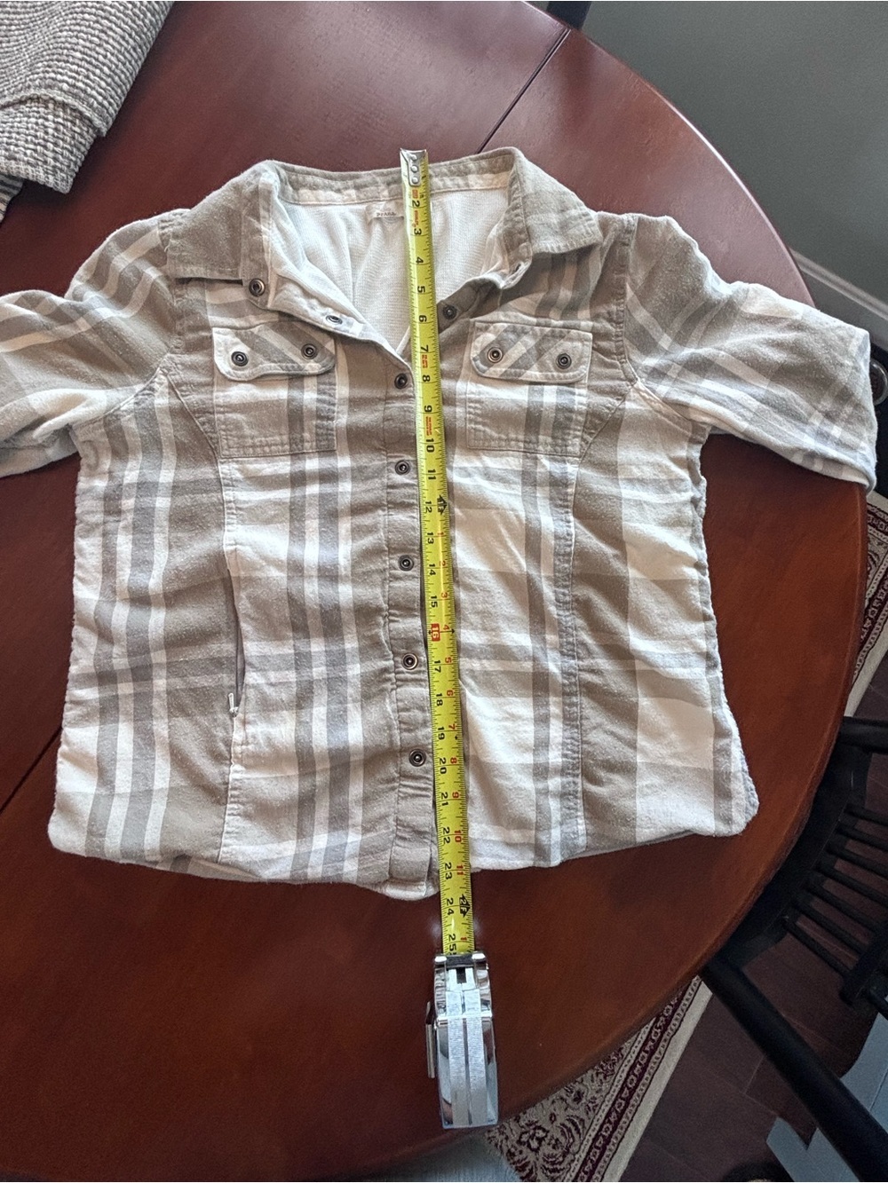 Prana Plaid Button-Front Women's lined Flannel in Taupe & Cream XL - Picture 11 of 11